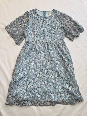 Roolee Light Blue Floral Knee Length Short-Sleeve Dress Cottagecore M
